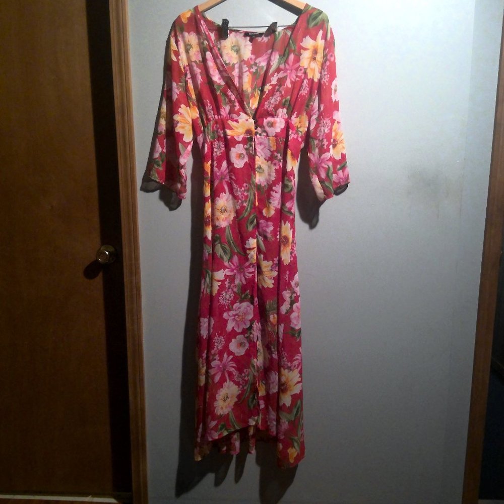 (3for$20) Ups & Downs Sheer red floral cardigan 3x